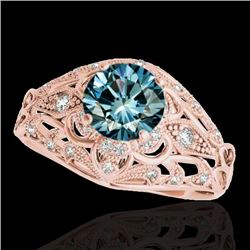 1.36 CTW Si Certified Blue Diamond Solitaire Antique Ring 10K Rose Gold - REF-172F8N - 34717
