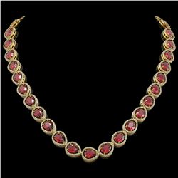 41.6 CTW Tourmaline & Diamond Halo Necklace 10K Yellow Gold - REF-832W4F - 41206