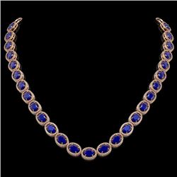 52.15 CTW Sapphire & Diamond Halo Necklace 10K Rose Gold - REF-655K3W - 40560