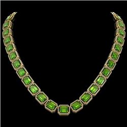 73.41 CTW Peridot & Diamond Halo Necklace 10K Yellow Gold - REF-888F2N - 41503