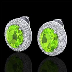 9 CTW Peridot & Micro Pave VS/SI Diamond Earrings 18K White Gold - REF-186W8F - 20230