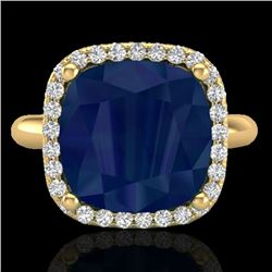 6 CTW Sapphire And Micro Pave Halo VS/SI Diamond Ring Solitaire 18K Yellow Gold - REF-77A3X - 23105