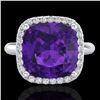 Image 1 : 6 CTW Amethyst & Micro Pave Halo VS/SI Diamond Ring Solitaire 18K White Gold - REF-56A8X - 23091