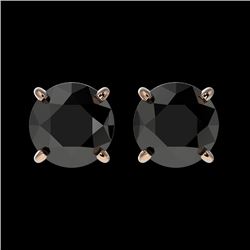 1.50 CTW Fancy Black VS Diamond Solitaire Stud Earrings 10K Rose Gold - REF-35A3X - 33073