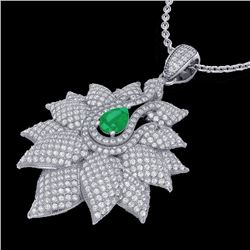 3 CTW Emerald & Micro VS/SI Diamond Designer Necklace 18K White Gold - REF-257T3M - 22561