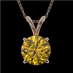 1.25 CTW Certified Intense Yellow SI Diamond Solitaire Necklace 10K Rose Gold - REF-240K2W - 33210
