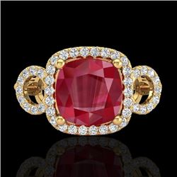 3.15 CTW Ruby & Micro VS/SI Diamond Ring 18K Yellow Gold - REF-76K9W - 23009
