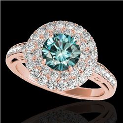 2.25 CTW Si Certified Fancy Blue Diamond Solitaire Halo Ring 10K Rose Gold - REF-218F2N - 34208