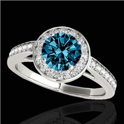 1.45 CTW Si Certified Fancy Blue Diamond Solitaire Halo Ring 10K White Gold - REF-169F3N - 33801