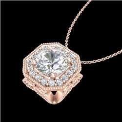 1.54 CTW VS/SI Diamond Solitaire Art Deco Necklace 18K Rose Gold - REF-409T3M - 37326