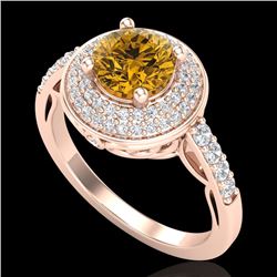 1.7 CTW Intense Fancy Yellow Diamond Engagement Art Deco Ring 18K Rose Gold - REF-254Y5K - 38128