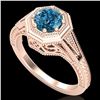 Image 1 : 0.84 CTW Fancy Intense Blue Diamond Solitaire Art Deco Ring 18K Rose Gold - REF-161F8N - 37930