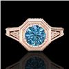 Image 2 : 0.84 CTW Fancy Intense Blue Diamond Solitaire Art Deco Ring 18K Rose Gold - REF-161F8N - 37930