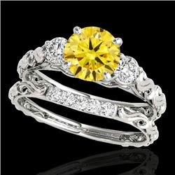 1.35 CTW Certified Si/I Fancy Intense Yellow Diamond 3 Stone Set 10K White Gold - REF-174F5N - 35437