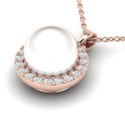 0.25 CTW Micro Halo VS/SI Diamond & White Pearl Necklace 14K Rose Gold - REF-33H8A - 21577
