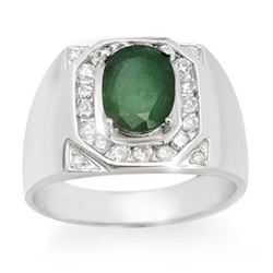 2.60 CTW Emerald & Diamond Men's Ring 14K White Gold - REF-104F5N - 14466