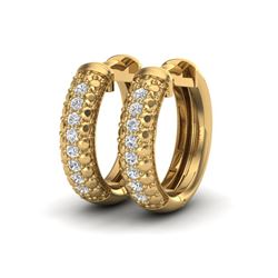 0.15 CTW Micro Pave Hoop VS/SI Diamond Earrings 10K Yellow Gold - REF-26X2T - 22486