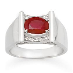 2.33 CTW Ruby & Diamond Men's Ring 10K White Gold - REF-47W6F - 14494