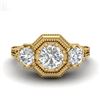 Image 2 : 1.05 CTW VS/SI Diamond Solitaire Art Deco 3 Stone Ring 18K Yellow Gold - REF-200A2X - 37102