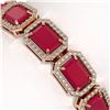 Image 4 : 26.21 CTW Ruby & Diamond Halo Bracelet 10K Rose Gold - REF-347Y8K - 41382