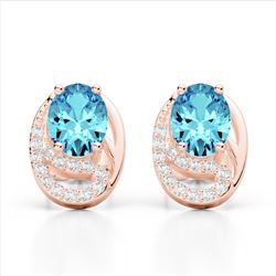 2.50 Sky Blue Topaz & Micro Pave VS/SI Diamond Stud Earrings 10K Rose Gold - REF-25Y6K - 22325