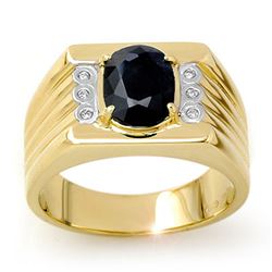 3.76 CTW Blue Sapphire & Diamond Men's Ring 10K Yellow Gold - REF-73F8N - 13516