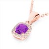 1.25 CTW Amethyst & Micro Pave VS/SI Diamond Halo Necklace 10K Rose Gold - REF-28T8M - 22876
