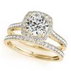 Image 1 : 1.12 CTW Certified VS/SI Diamond 2Pc Wedding Set Solitaire Halo 14K Yellow Gold - REF-157W5F - 31213