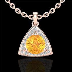 1.50 CTW Citrine & Micro Pave Halo VS/SI Diamond Necklace 14K Rose Gold - REF-33H5A - 20520