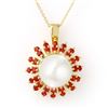 1.50 CTW Red Sapphire & Pearl Necklace 10K Yellow Gold - REF-40K2W - 11741