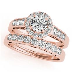 1.96 CTW Certified VS/SI Diamond 2Pc Wedding Set Solitaire Halo 14K Rose Gold - REF-428W2F - 31260