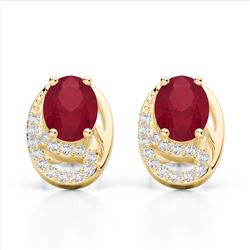 2.50 Ruby & Micro Pave VS/SI Diamond Stud Earrings 10K Yellow Gold - REF-25F6N - 22337