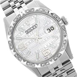 Rolex Men's Stainless Steel, QuickSet, Arabic Dial with Pyrimid Diam Bezel  - REF-509T6K