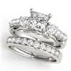 Image 1 : 2.1 CTW Certified VS/SI Diamond 3 Stone Princess Cut 2Pc Set 14K White Gold - REF-507N3Y - 32027