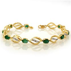 5.10 CTW Emerald & Diamond Bracelet 10K Yellow Gold - REF-70X9T - 10331