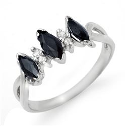 0.57 CTW Blue Sapphire & Diamond Ring 18K White Gold - REF-30M2H - 12738