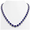52.15 CTW Sapphire & Diamond Halo Necklace 10K White Gold - REF-655X3T - 40559