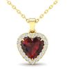 1 CTW Garnet & Micro Pave VS/SI Diamond Heart Necklace Halo 14K Yellow Gold - REF-28X4T - 21340