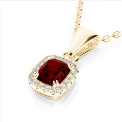 1.25 CTW Garnet & Micro Pave VS/SI Diamond Halo Necklace 10K Yellow Gold - REF-27F3N - 22885