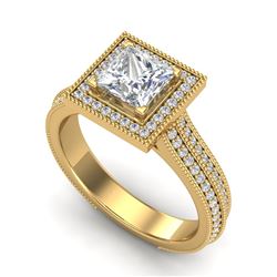 2 CTW Princess VS/SI Diamond Solitaire Micro Pave Ring 18K Yellow Gold - REF-472M8H - 37183