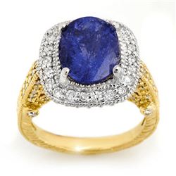5.40 CTW Tanzanite & Diamond Ring 14K 2-Tone Gold - REF-224H8A - 10721