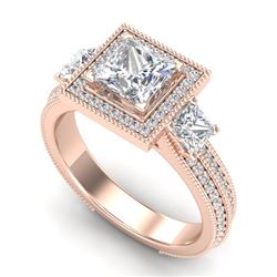 2.5 CTW Princess VS/SI Diamond Micro Pave 3 Stone Ring 18K Rose Gold - REF-527F3N - 37197