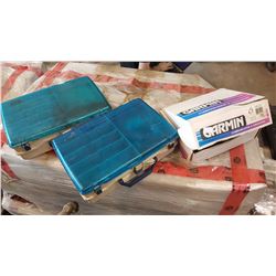 GARMIN GPS AND 2 TACKLEBOXES