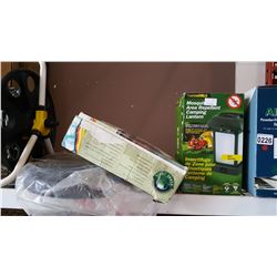 DOUBLE AIR BED, MOSQUITO REPELLER AND RAQUETS