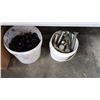 Image 1 : 2 PAILS OF BOLTS SPRING WASHERS AND BOX OF WOOD KNOBS