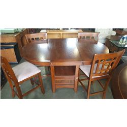 MODERN PUB HEIGHT DINING TABLE AND FOUR MICROFIBRE CHAIRS