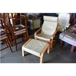 LEATHER BENTWOOD CHAIR AND 5 FOOTSTOOL