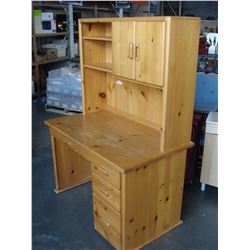 PINE SINGLE PEDESTLE DESK WITH HUTCH