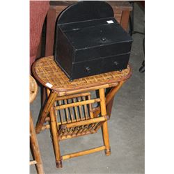 WICKER STAND AND BLACK STORAGE BOX
