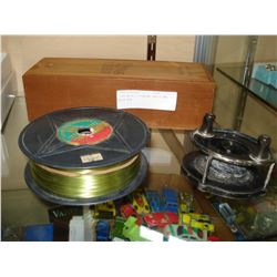 2 FISHING REELS AND WOOD BOX